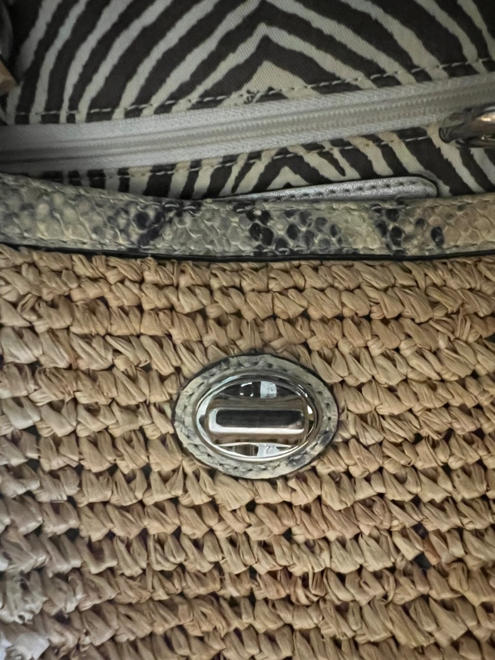 Coach Straw Hampton Python Trim Tote Shoulder Hobo Bag w/ Turn Lock Zebra Lined - Picture 10 of 10